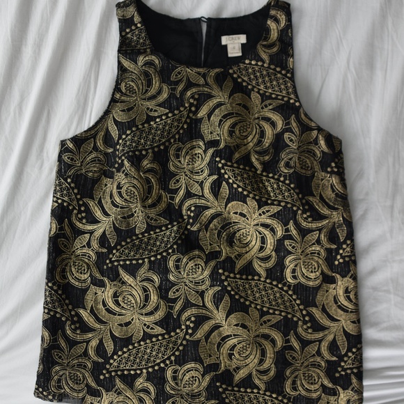 J.Crew Black, Gold Brocade Sleeveless Top Sz 0